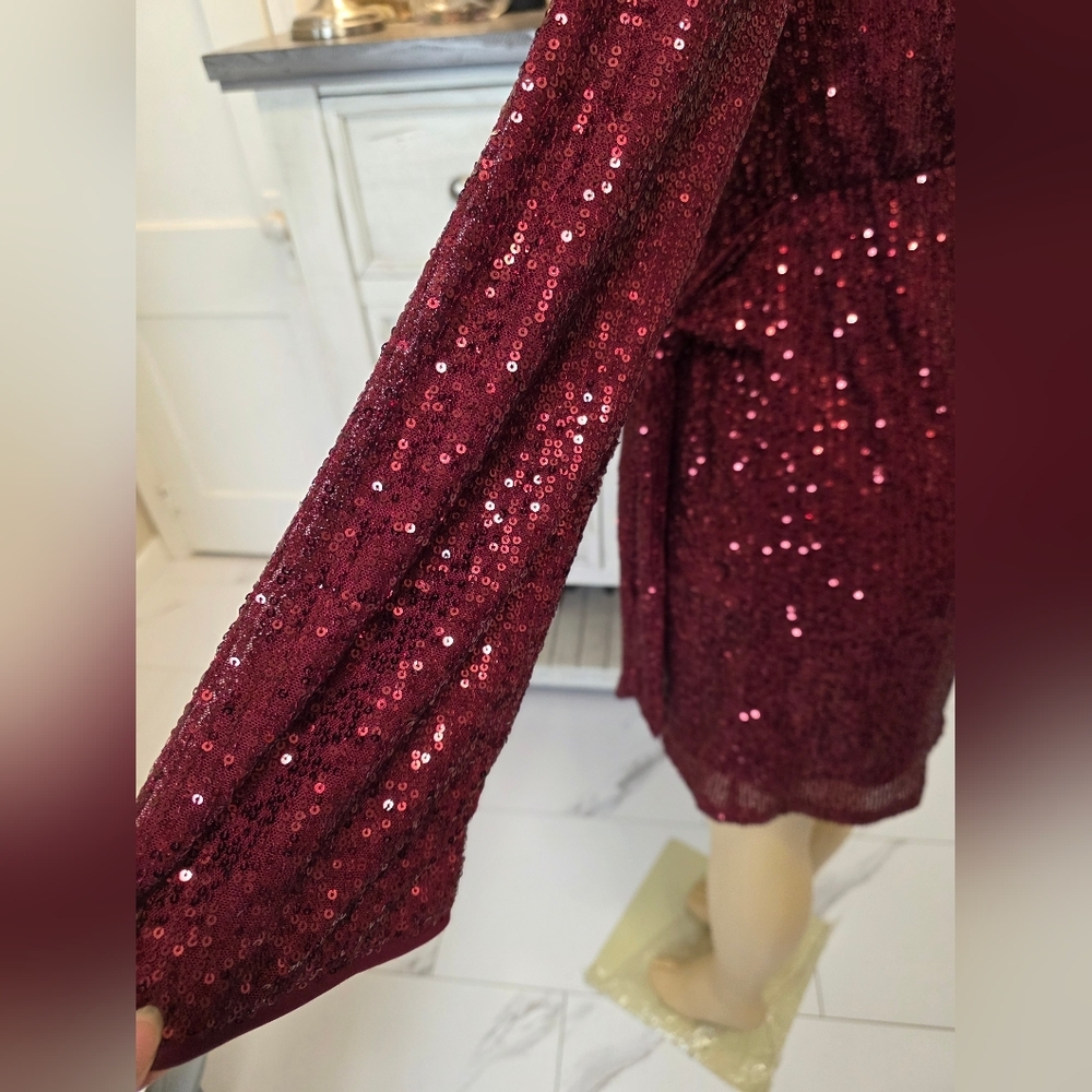 Maurices Burgundy Sequin Wrap Mini Dress - Picture 4 of 8
